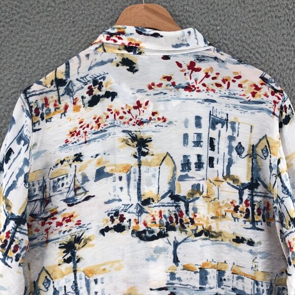 Multiples Shirt Womens Extra Large Petite Watercolor Boats Resort Wired Collar - Picture 4 of 9